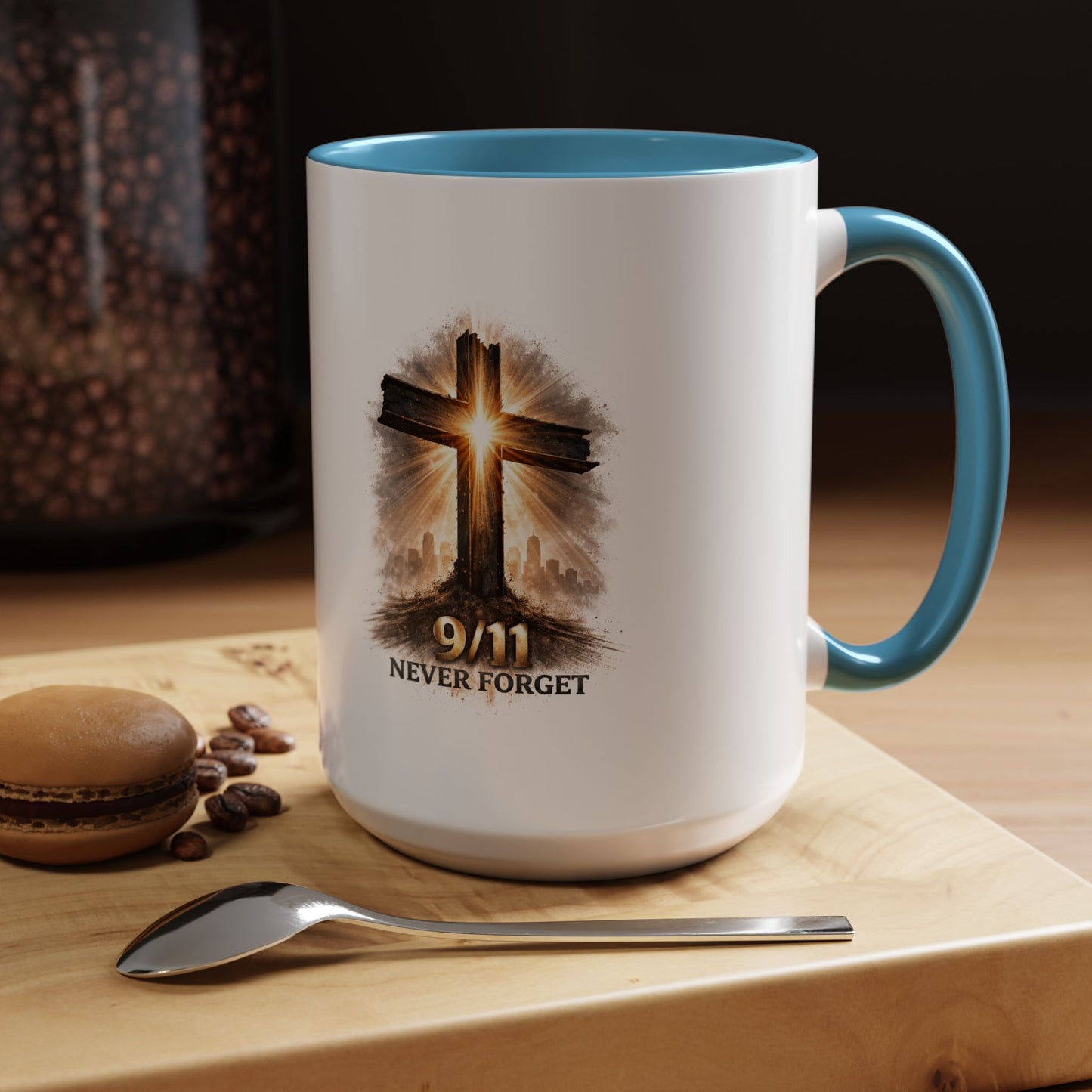 9/11 Never Forget Coffee Mug — Religious Memorial Accent Mug