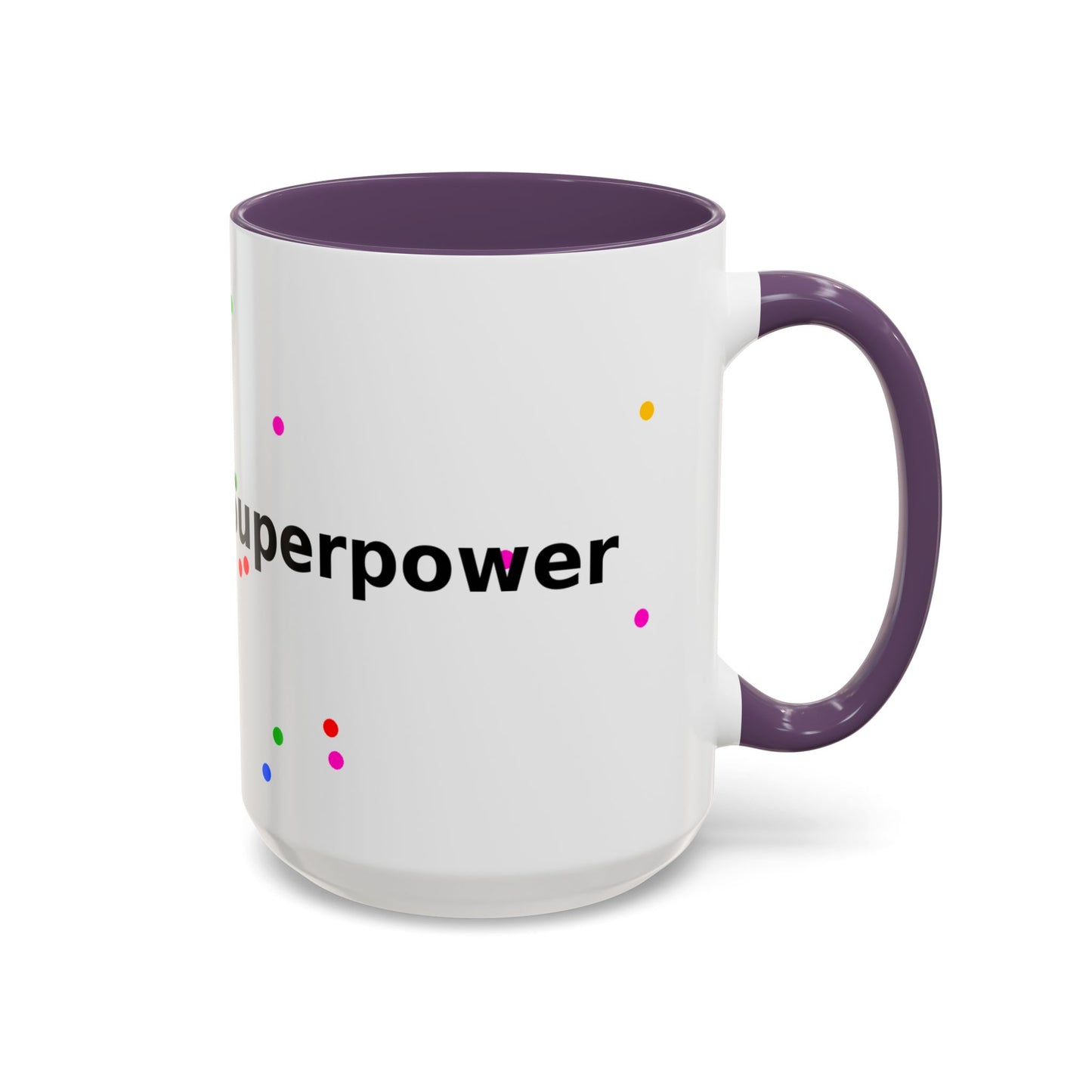 Accent Coffee Mug - "Coffee Is My Superpower" Funny Colorful Polka Dot Ceramic Mug (11/15oz)