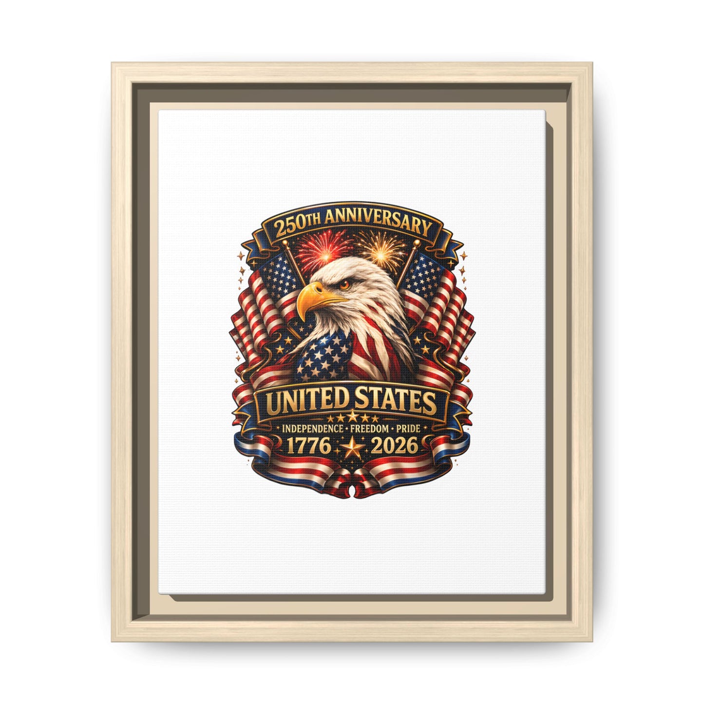 Patriotic Eagle 250th Anniversary Framed Canvas Print — United States 1776–2026