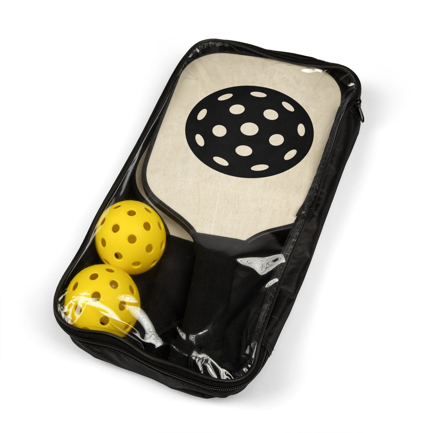 Pickleball Paddles Set — Wooden Paddle Kit with Ball Graphic & 2 Yellow Balls