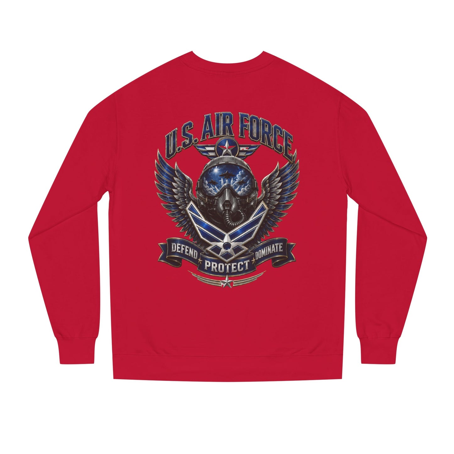 U.S. Air Force Skull Crewneck Sweatshirt — Defend Protect Dominate Tactical Pullover