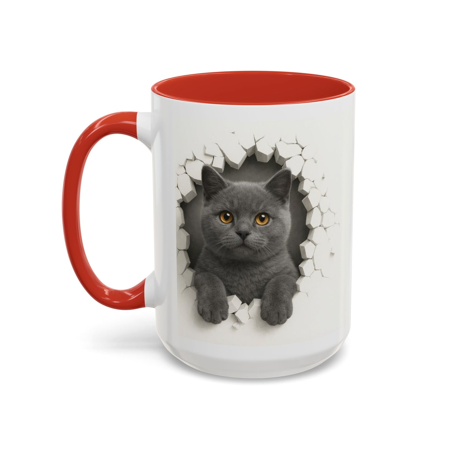Peekaboo Grey Cat Accent Coffee Mug – Cute 11/15oz Cat Lover Gift