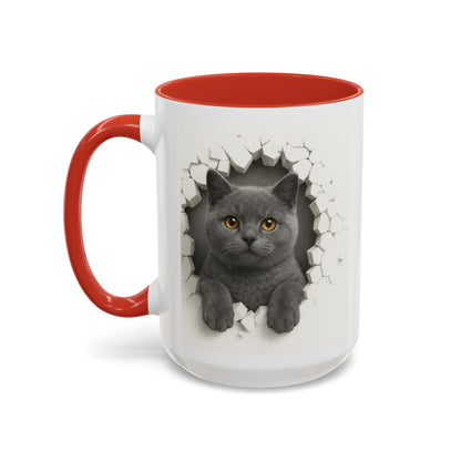 Peekaboo Grey Cat Accent Coffee Mug – Cute 11/15oz Cat Lover Gift