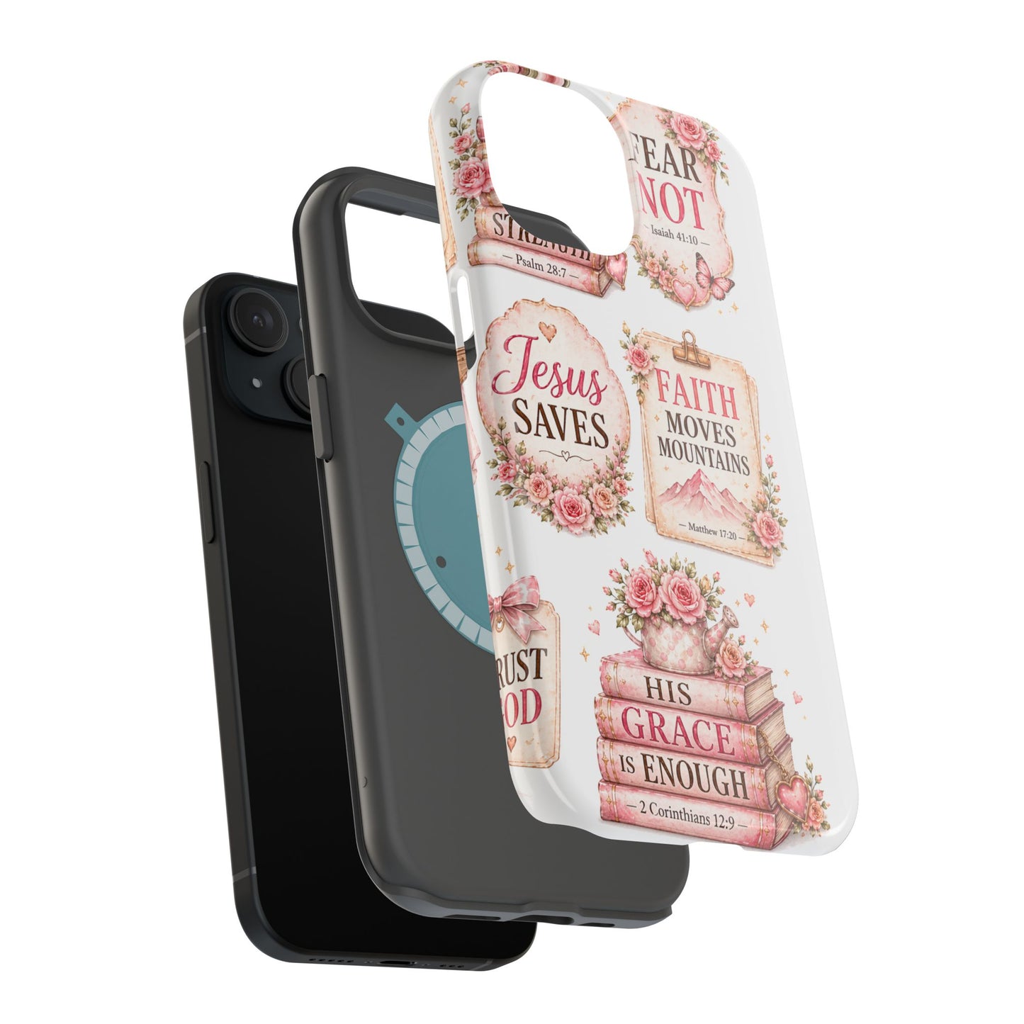 Christian Phone Case - "Fear Not, Faith Moves Mountains, Jesus Saves" Floral Magnetic Impact-Resistant Case
