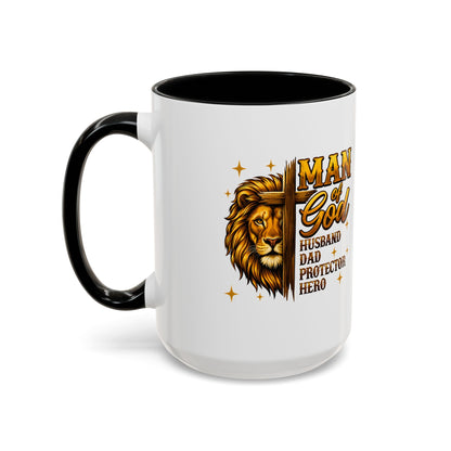 Man of God Lion Coffee Mug — 'Man of God' Religious Gift for Husband, Dad, Protector