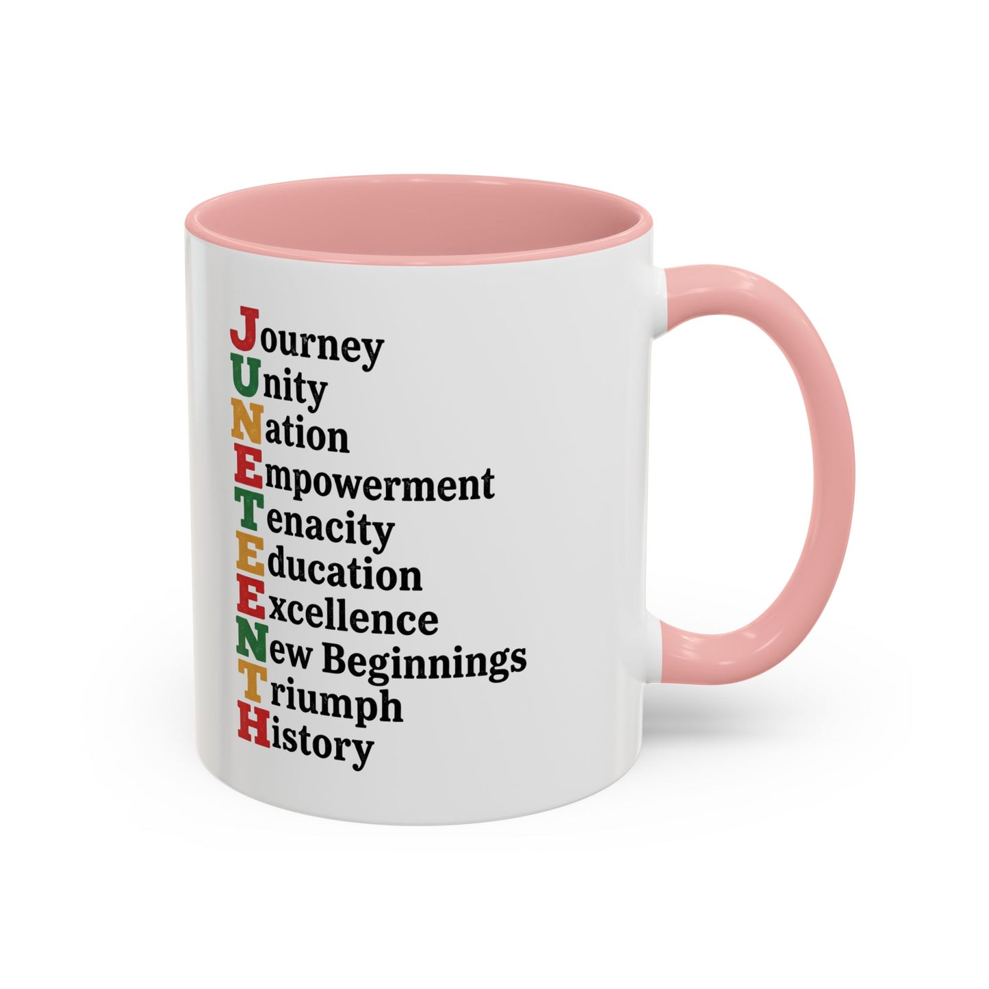 Juneteenth Acronym Accent Coffee Mug – Journey Unity Nation Empowerment (11/15oz)