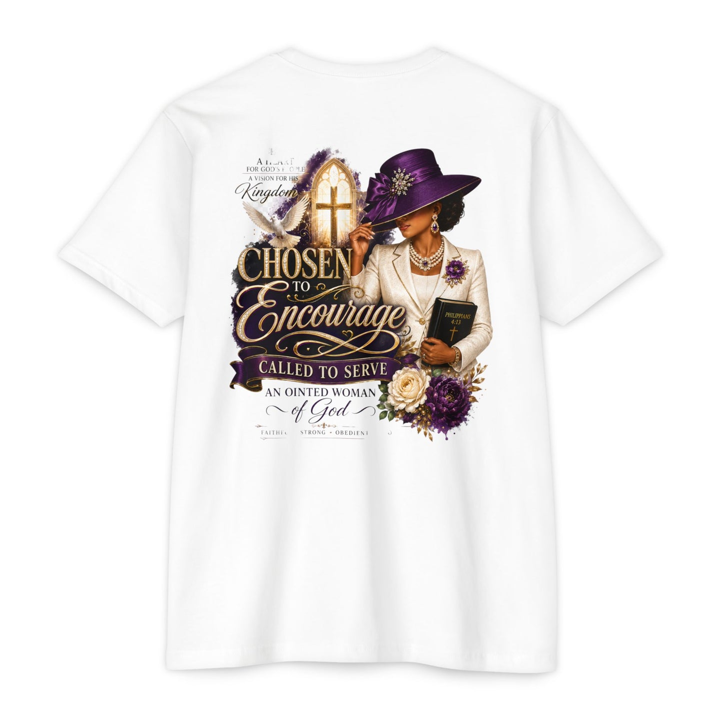 Chosen to Encourage Christian T-Shirt — 'Called to Serve' Purple Church Hat Design