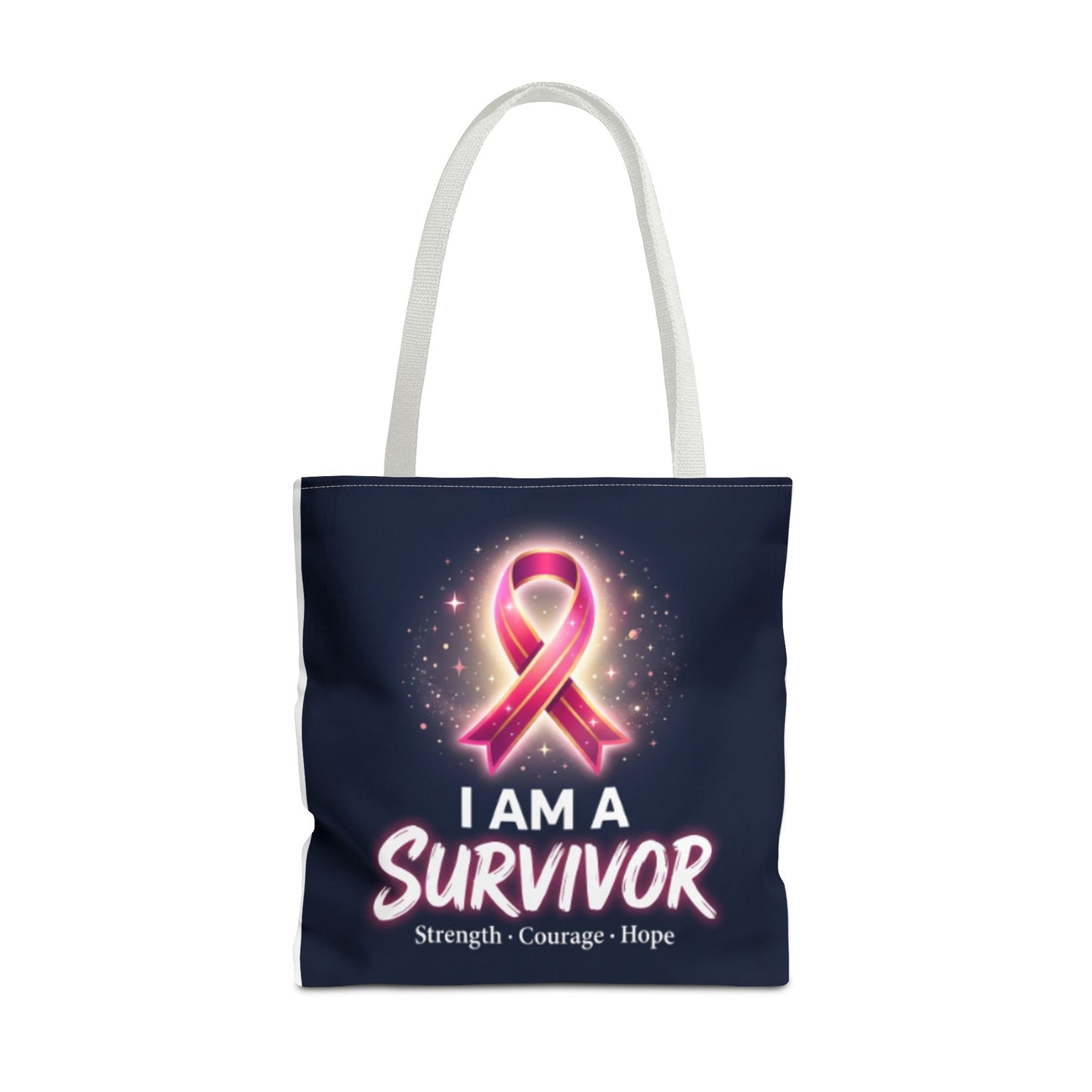Survivor Ribbon Tote Bag — "I Am A Survivor" Breast Cancer Awareness Tote