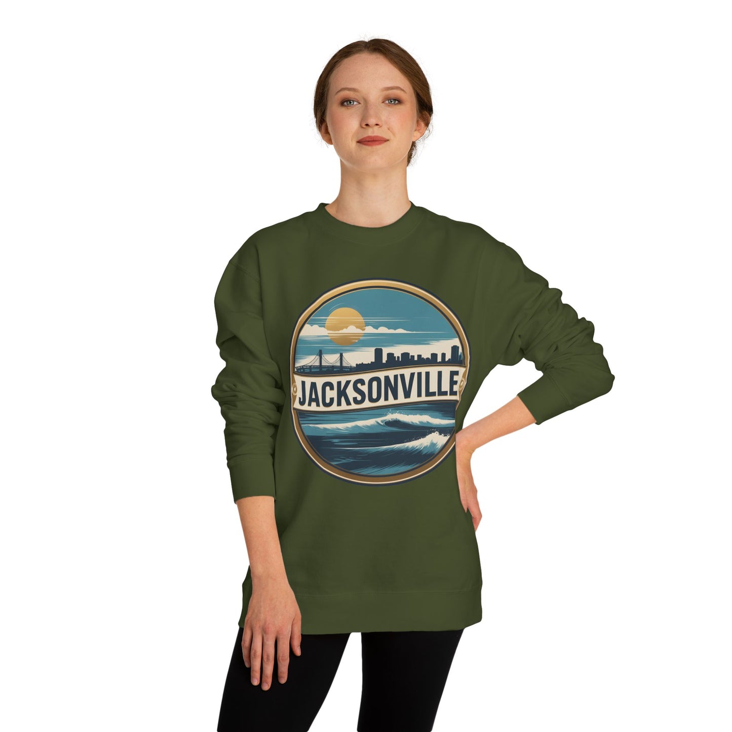 Jacksonville Coastal Crewneck Sweatshirt — Retro Beach Skyline