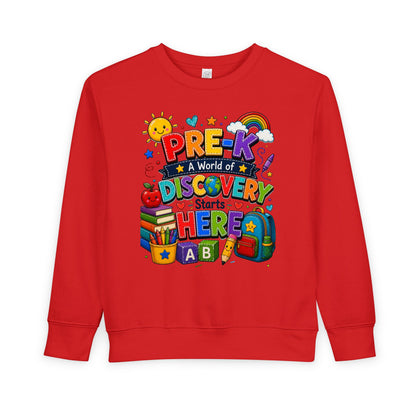 Pre-K Discovery Toddler Sweatshirt — "A World of Discovery Starts Here" Back-to-School