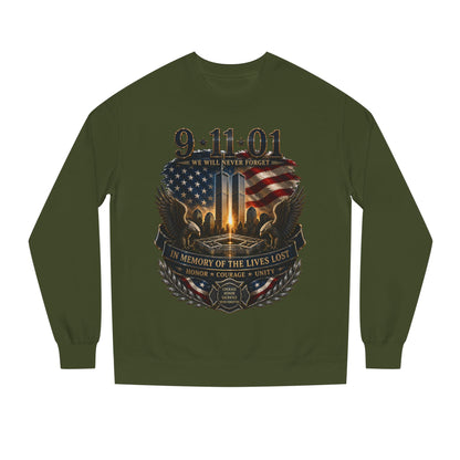 9/11 Memorial Sweatshirt – 'We Will Never Forget' Twin Towers Tribute Crewneck