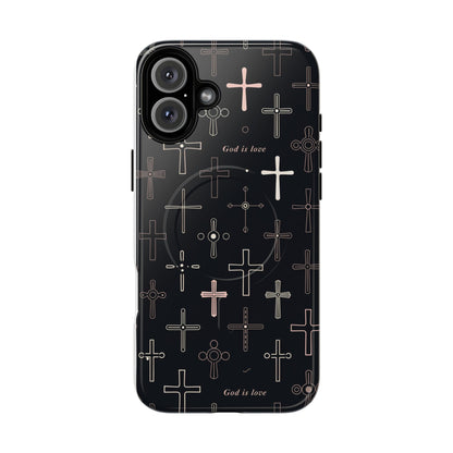 Magnetic Phone Case — Black Cross Pattern with "God is love"
