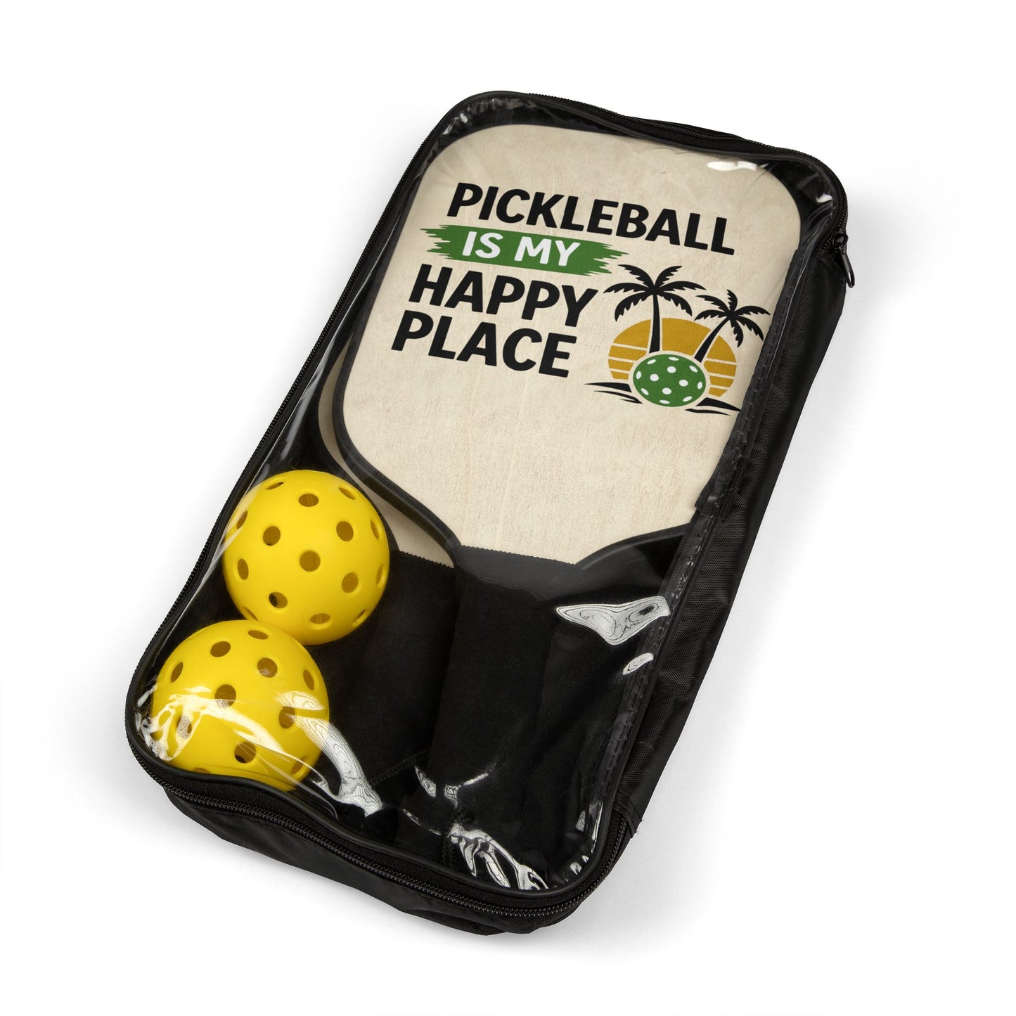 Pickleball Paddle Set – "Pickleball Is My Happy Place" Paddle & Balls Kit