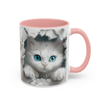 Cute Blue-Eyed Kitten Accent Coffee Mug – Floral Peekaboo Cat Design (11/15 oz)