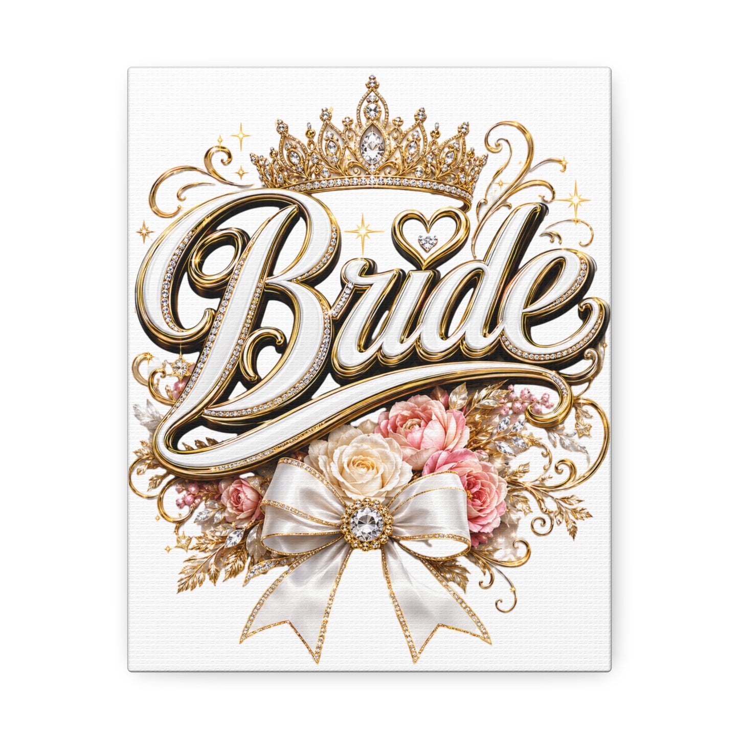 Bride Stretched Canvas – Gold Crown Floral Wedding Wall Art