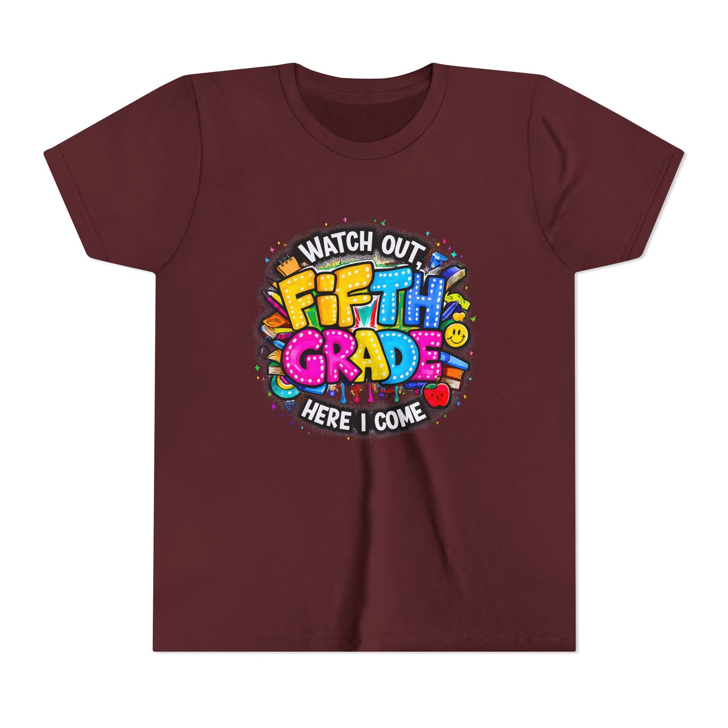 Fifth Grade T‑Shirt for Kids - "Watch Out Fifth Grade Here I Come" Back-to-School Tee