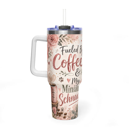 40oz Vacuum Tumbler - "Fueled By Coffee & My Miniature Schnauzer" Floral Dog Travel Cup