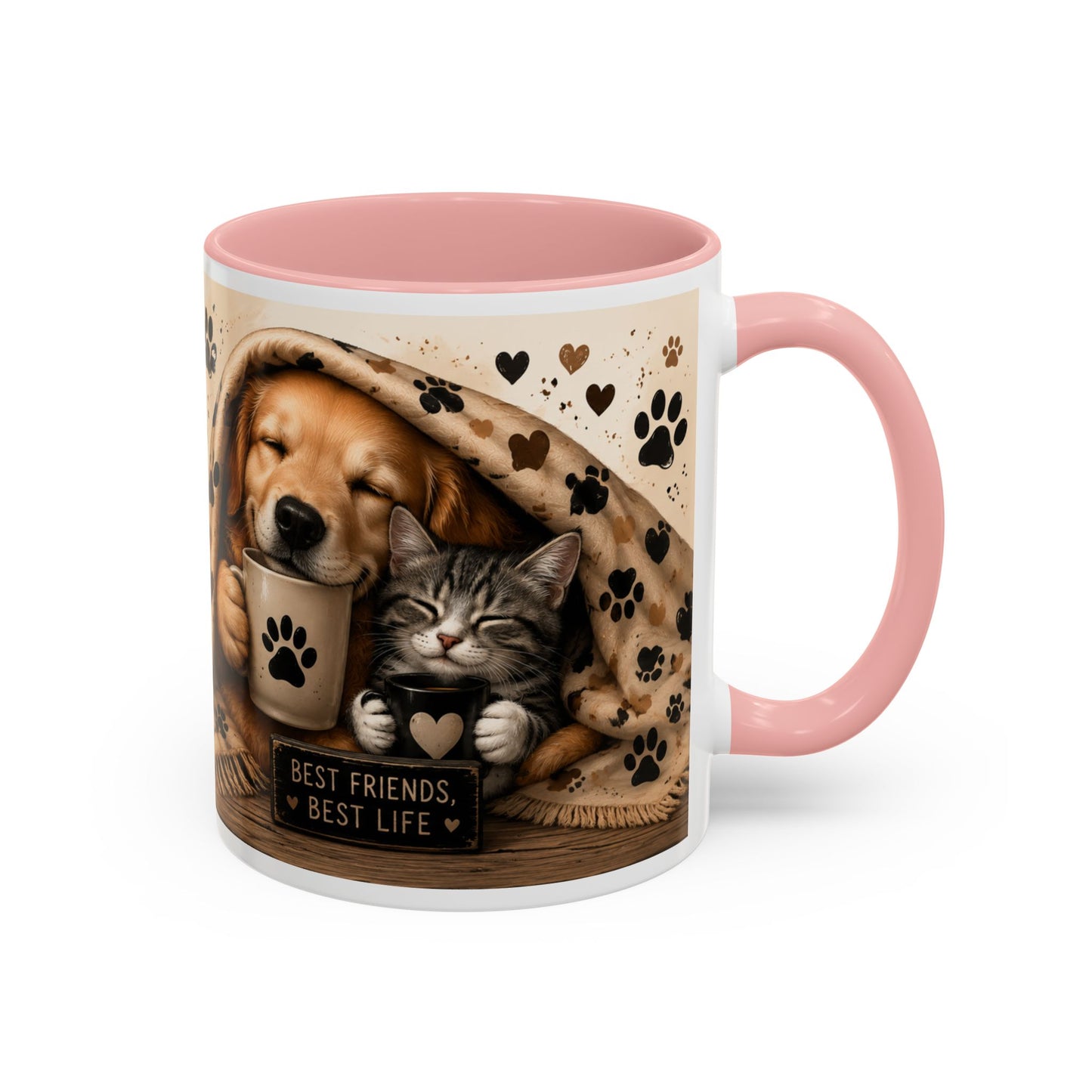 Dog and Cat Coffee Mug – "Best Friends, Best Life" Accent Tea Cup (11/15oz)
