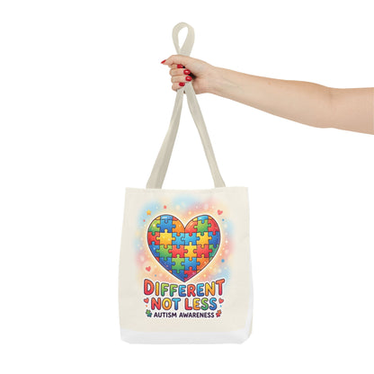Autism Awareness Tote Bag — "Different Not Less" Puzzle Heart Design
