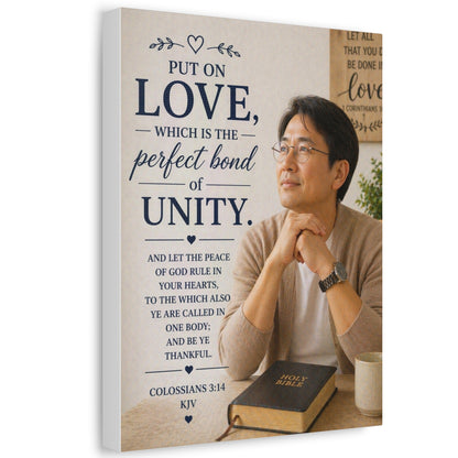Canvas Wall Art — “Put On Love” Colossians 3:14 Religious Unity Print