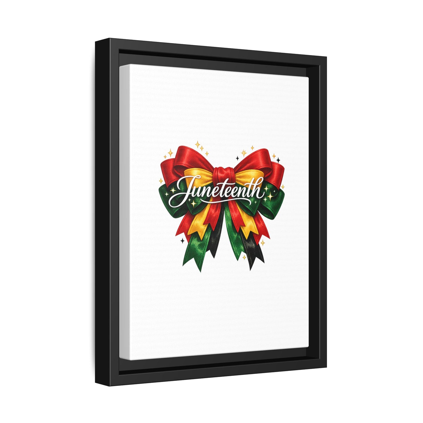 Juneteenth Framed Canvas Print – Festive Red, Green & Gold Ribbon Wall Art