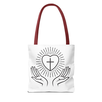 Christian Prayer Tote Bag — Heart & Cross Design