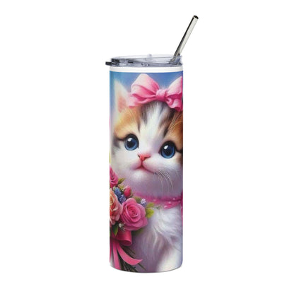 Cute Kitten Floral 20oz Stainless Tumbler