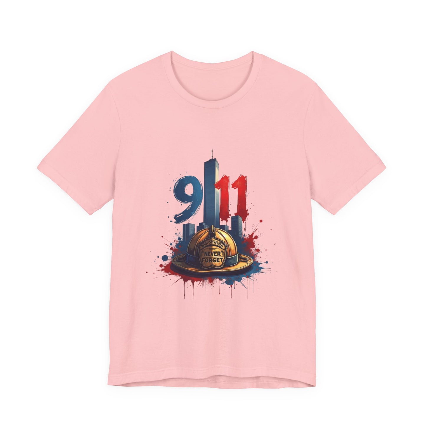 9/11 Firefighter Memorial Tee — Tribute T-Shirt with Helmet & Twin Towers Design