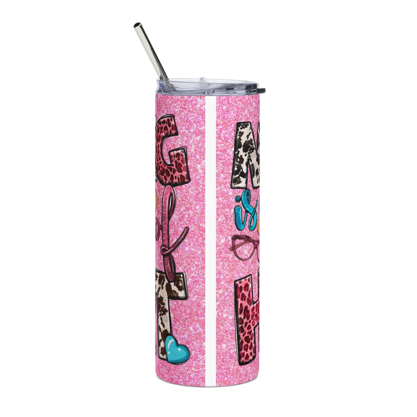 20oz Nurse Tumbler — Pink Glitter 'Nurse is a Work of Heart' Stainless Steel Travel Cup