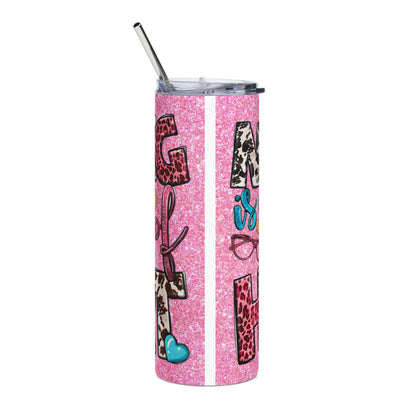 20oz Nurse Tumbler — Pink Glitter 'Nurse is a Work of Heart' Stainless Steel Travel Cup