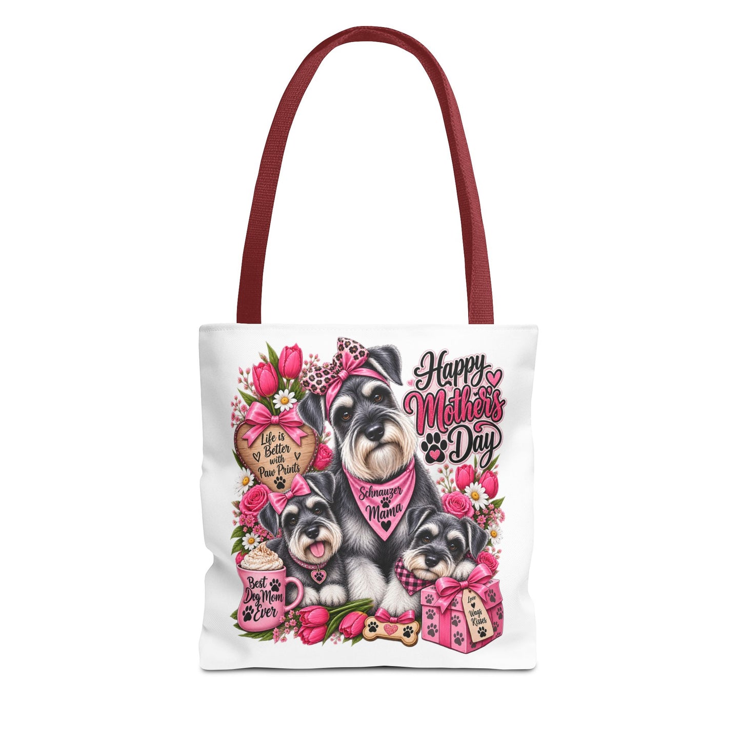 Mother’s Day Dog Tote Bag – “Happy Mother’s Day” Schnauzer Floral Gift Tote