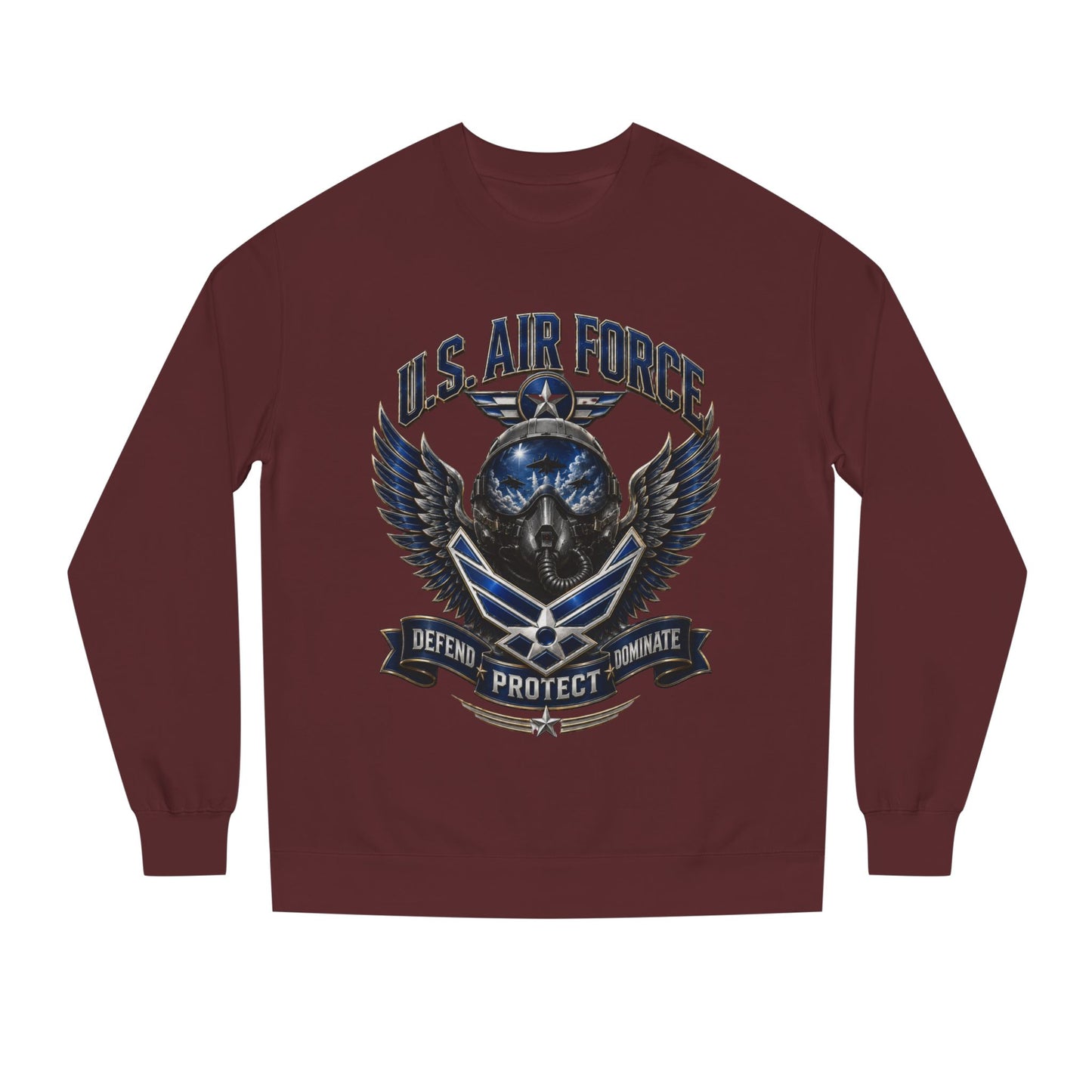 U.S. Air Force Skull Crewneck Sweatshirt — Defend Protect Dominate Tactical Pullover