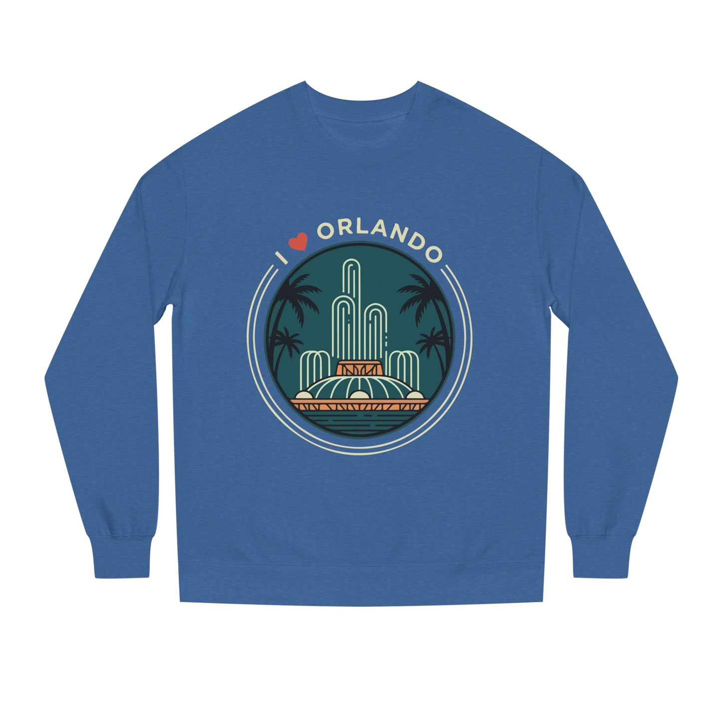Orlando Fountain Crewneck Sweatshirt — Retro Palm Tree Cityscape