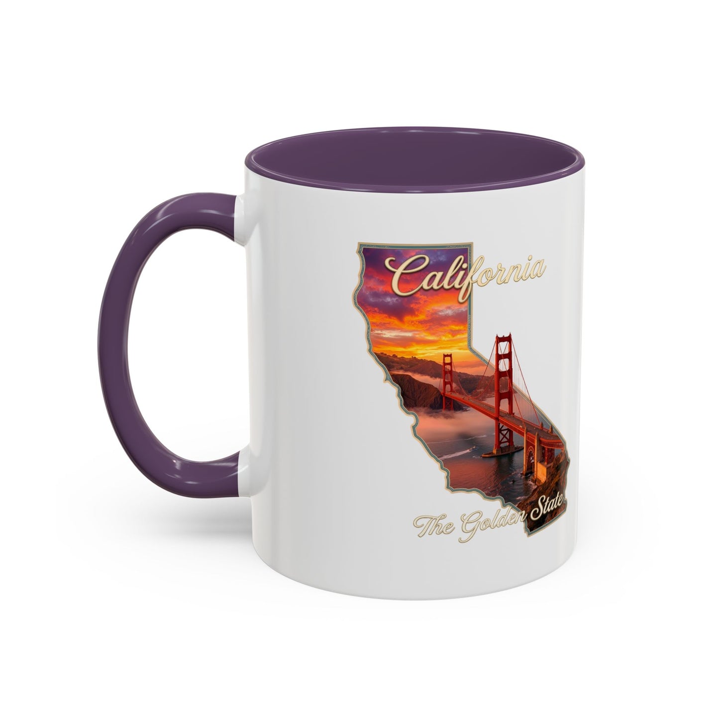California State Shape Accent Mug – Golden Gate Sunset Coffee Cup (11/15oz)