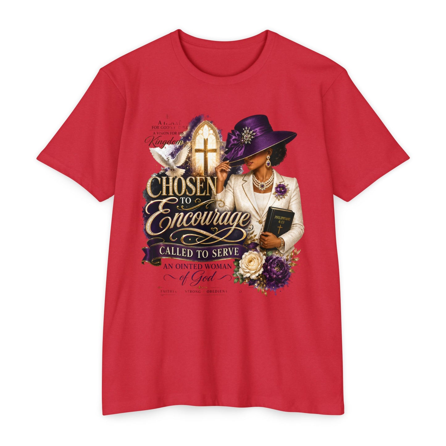 Chosen to Encourage Christian T-Shirt — 'Called to Serve' Purple Church Hat Design