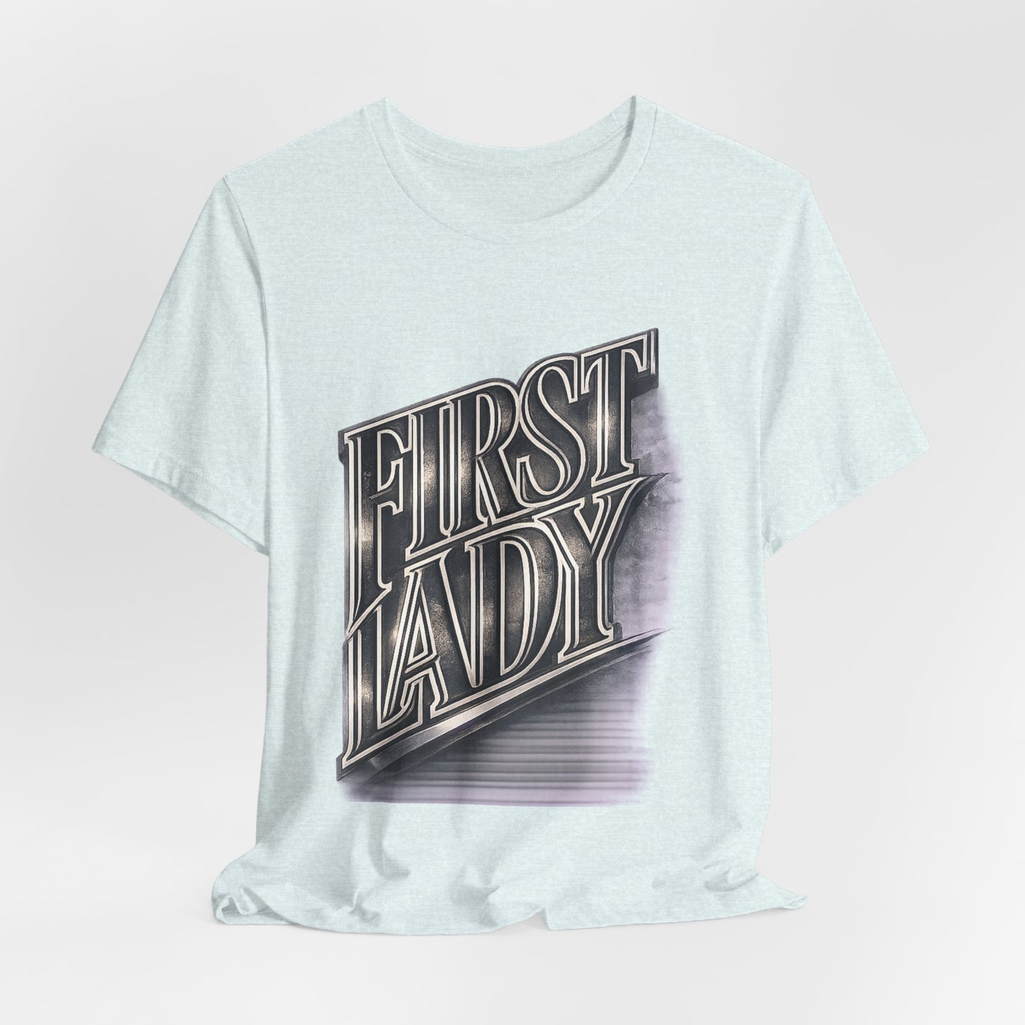 First Lady Graphic Tee — Retro Metallic Script Short Sleeve Shirt