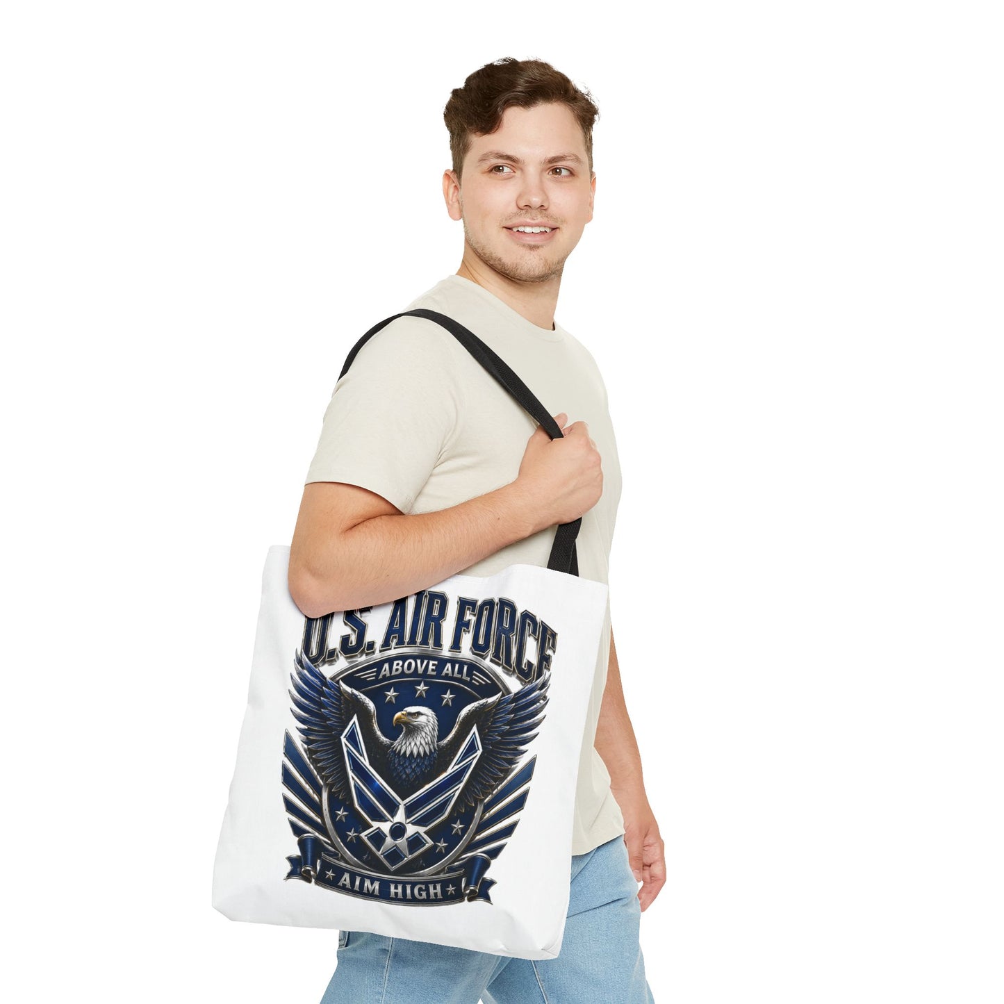 U.S. Air Force Eagle Tote Bag - "Aim High" Military Canvas Tote