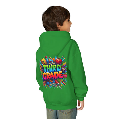 Third Grade Kids Hoodie — Colorful School Supplies Back-to-School Sweatshirt