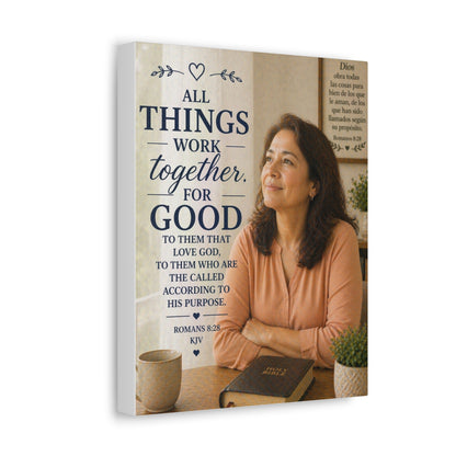 All Things Work Together for Good Canvas Wall Art — Romans 8:28 Christian Faith Print