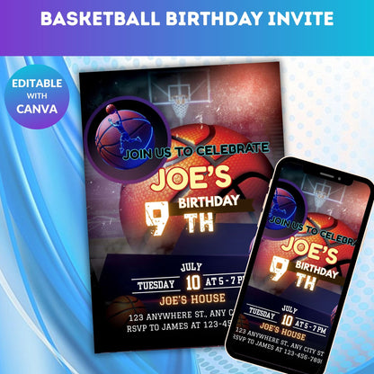 Basketball Birthday Invitation | Editable Digital Sports Party Invite Template Product Description