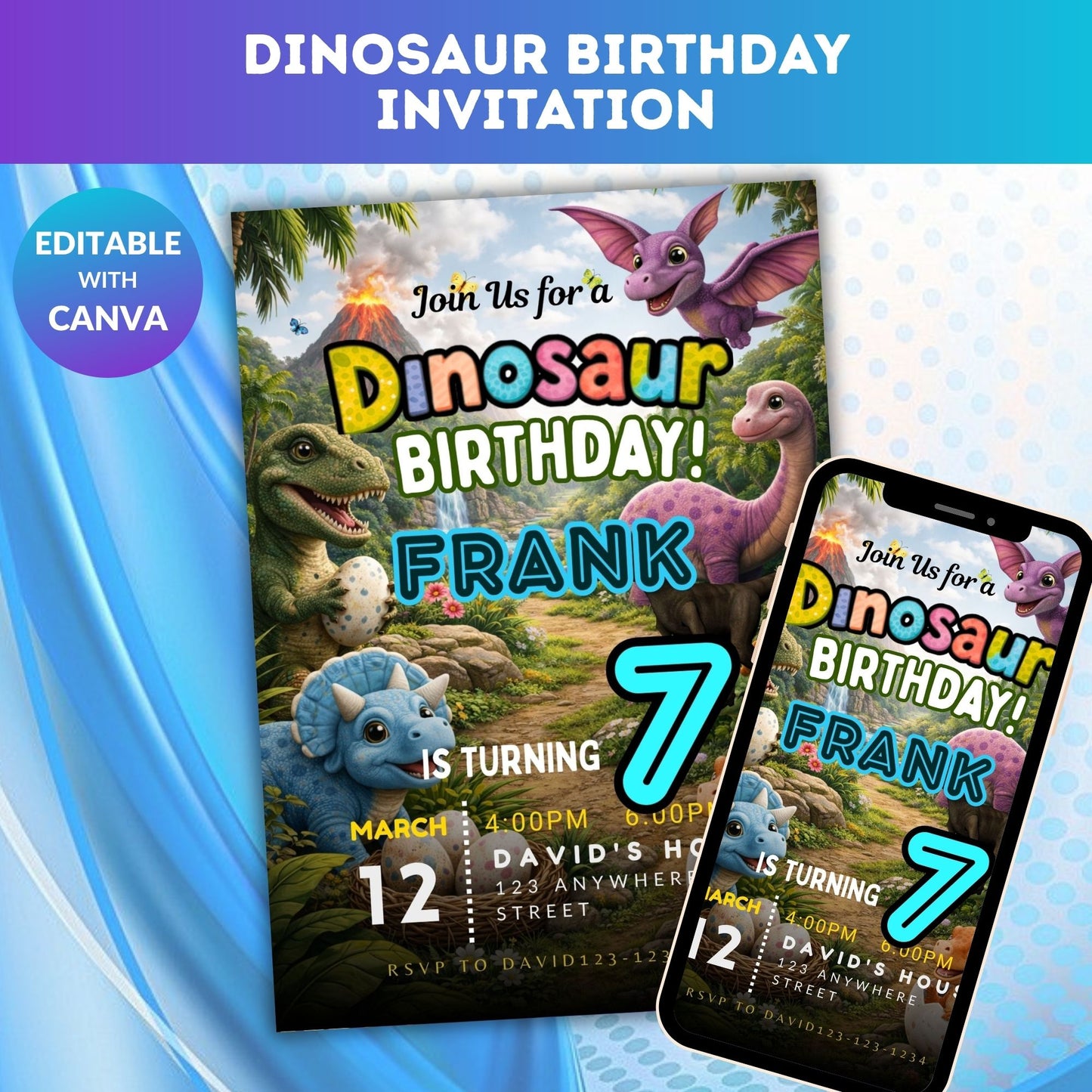 Dinosaur Birthday Invitation | Editable Dino Party Digital Invite Template Product Description