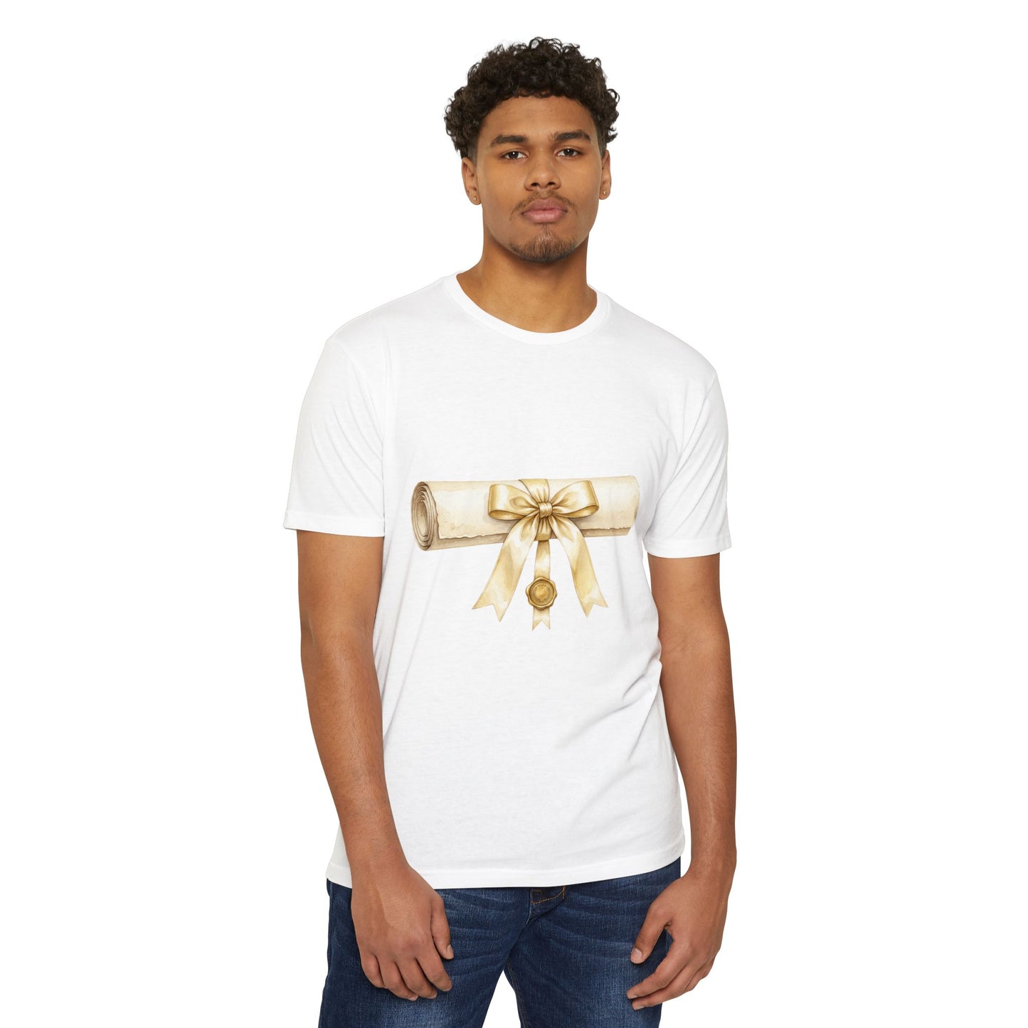 Graduation Scroll T-Shirt — Gold Ribbon Diploma Tee