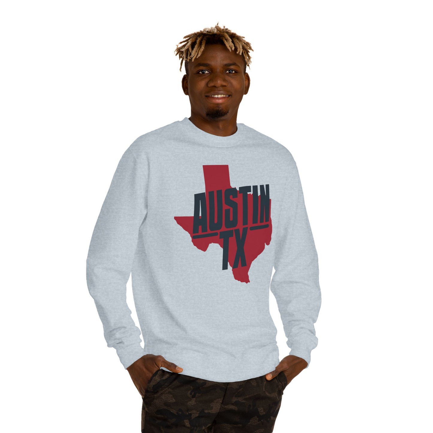Austin TX Sweatshirt — Red Texas State Graphic Crewneck