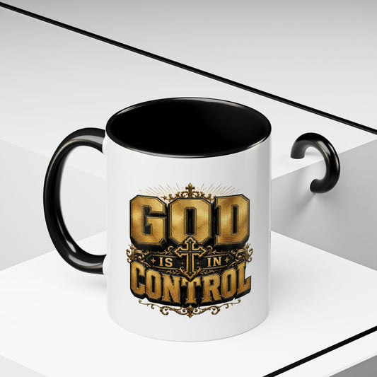 God Is In Control Accent Coffee Mug – Inspirational Christian Religious Coffee Cup