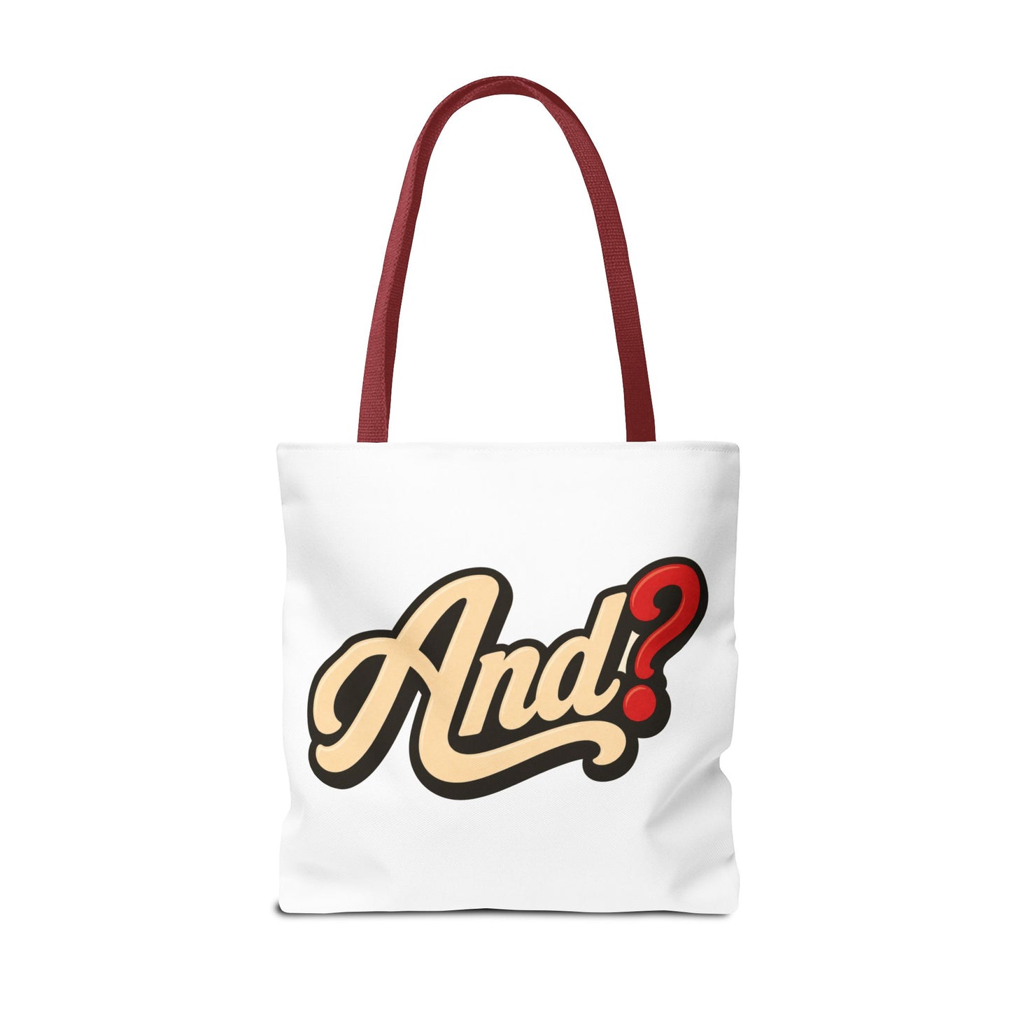 And? Graphic Tote Bag — Retro Script Question Mark Design