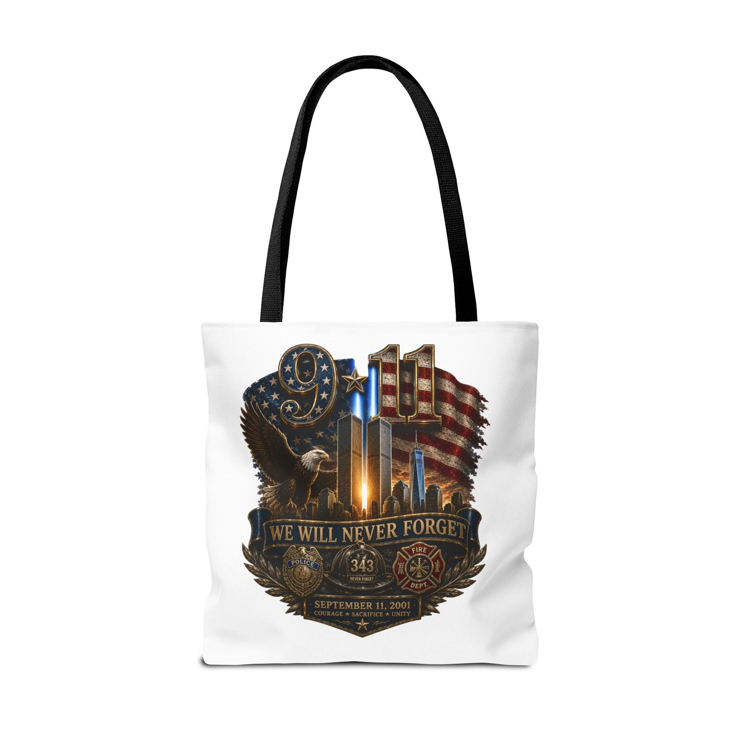 9/11 Memorial Tote Bag — "We Will Never Forget" Patriotic Tribute