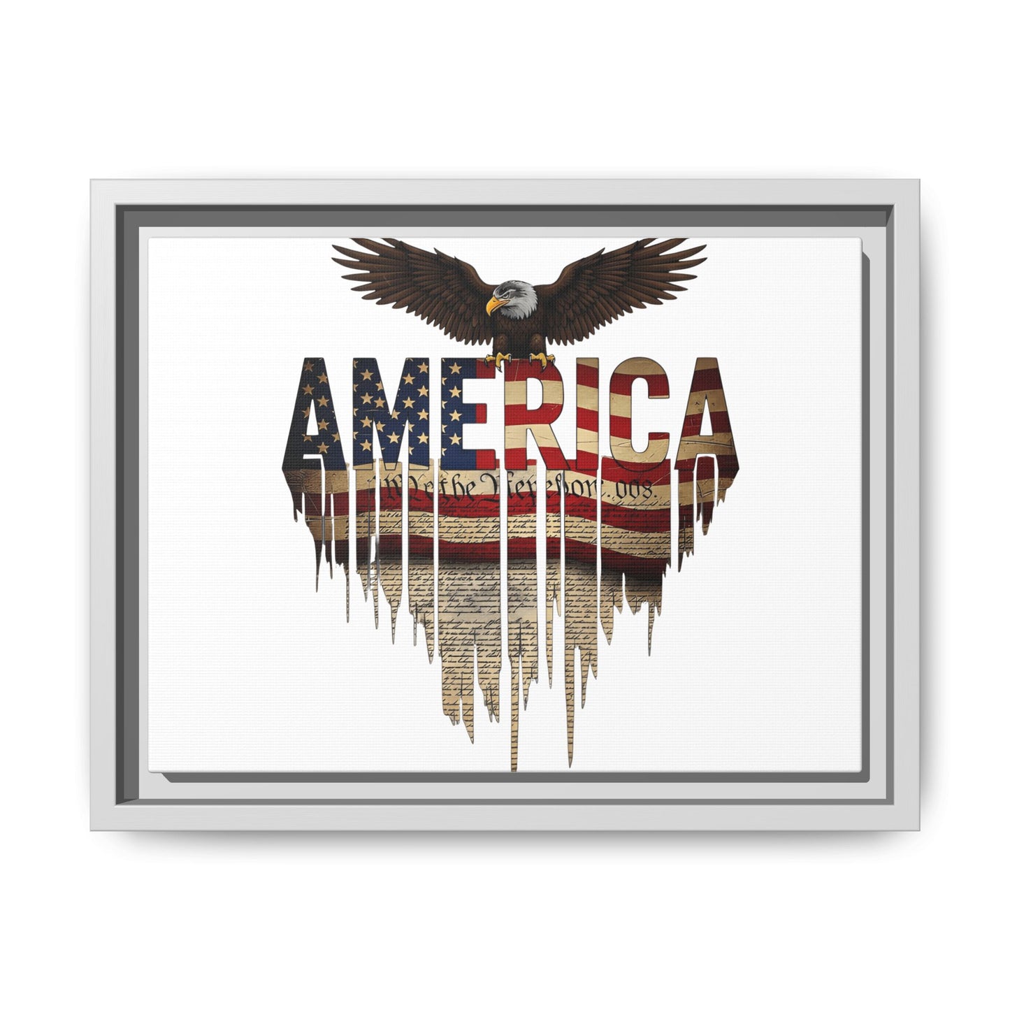 America Eagle Matte Canvas Framed Wall Art — Patriotic USA Flag Typography Print