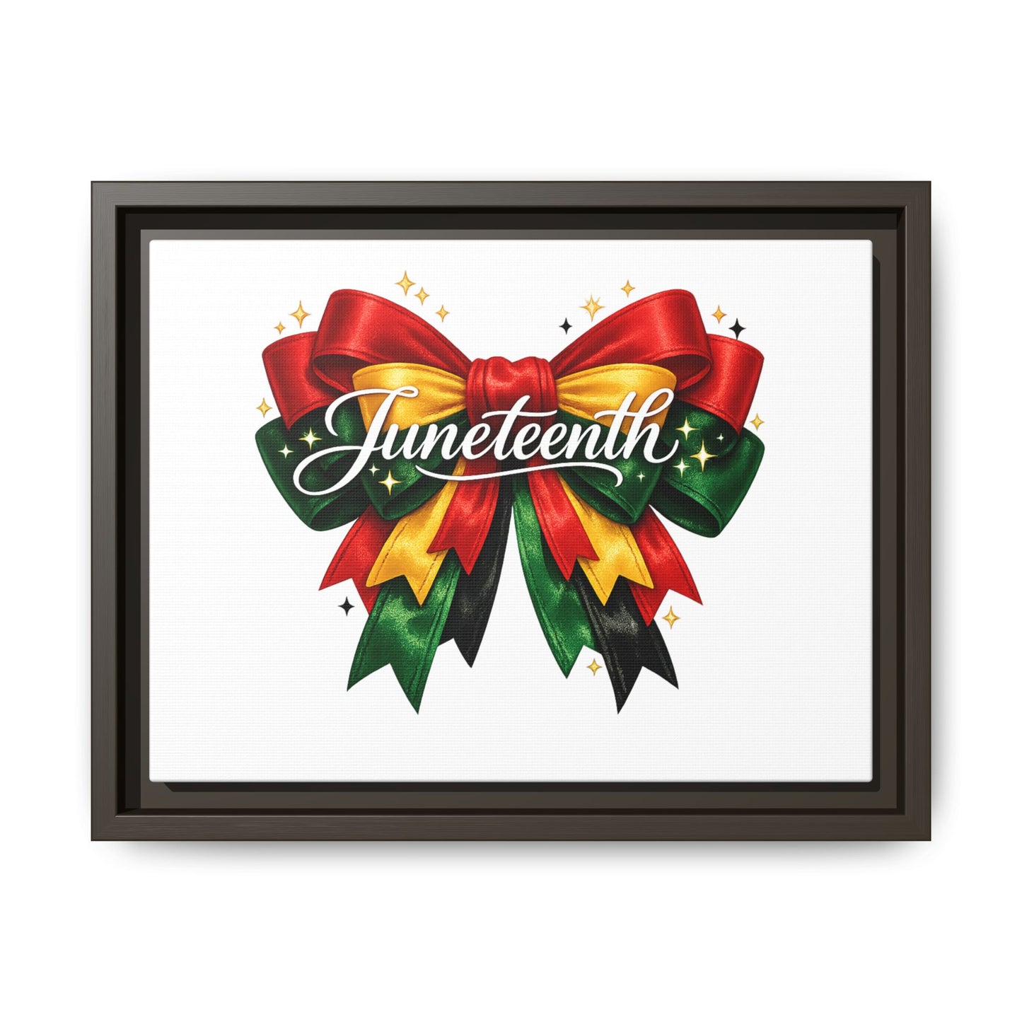Juneteenth Framed Canvas Print – Festive Red, Green & Gold Ribbon Wall Art