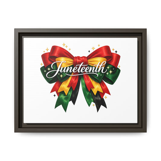 Juneteenth Framed Canvas Print – Festive Red, Green & Gold Ribbon Wall Art