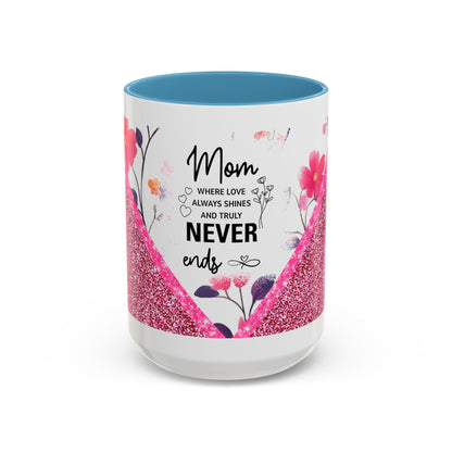 Mom Forever Coffee Mug — "Where Love Always Shines and Truly Never Ends" Floral Accent